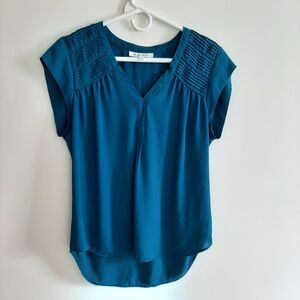 Black Rainn, Teal Short Sleeve Blouse, Large